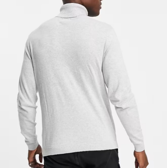 ASOS Design Knitted Cotton Roll Neck Sweater in Light Heather Gray - Picture 4 of 5